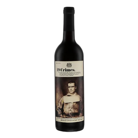 Wine bottle with a label featuring an image of a man on a white background
