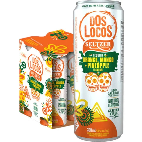 Dos Locos Orange Mangue Ananas Tequila Seltzer Lot de 4 canettes