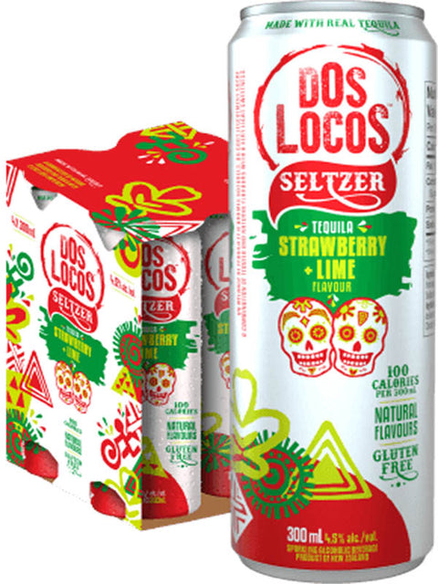 Dos Locos Strawberry Lime Tequila Seltzer 4 Pack Cans