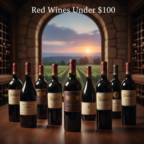 Premium red wines under $100 featuring Cabernet Sauvignon, Pinot Noir and top-rated red wine selections available with delivery anywhere in Canada.