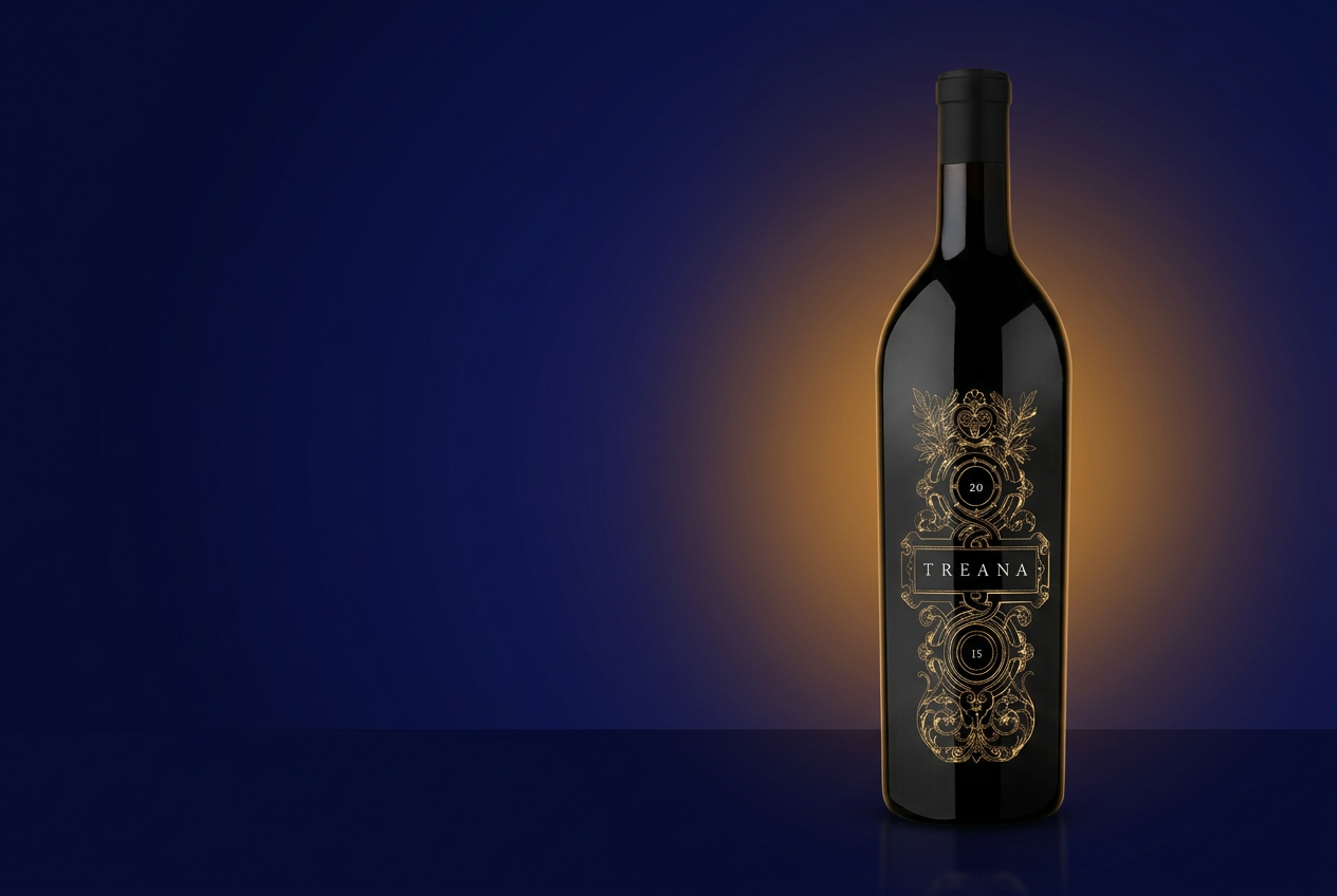 Treana Red Blend bottle on a navy background