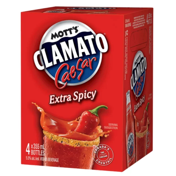 Mott'S Clamato Caesar Extra Spicy 4 Pack Bottles